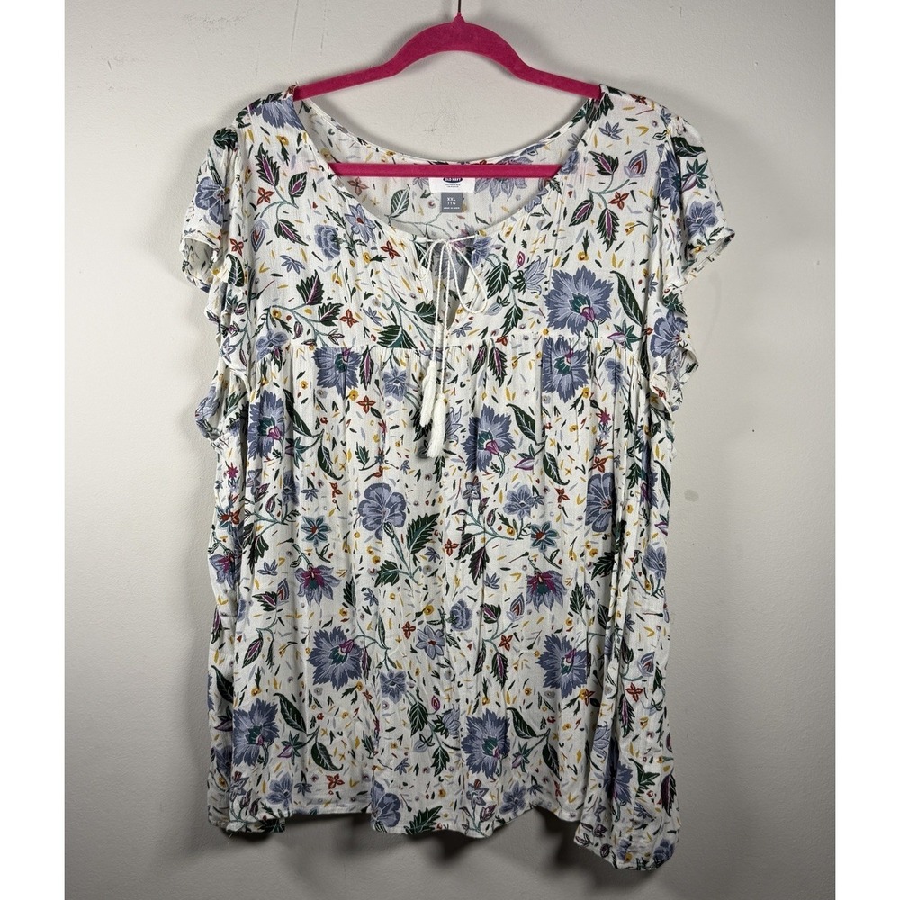 Old Navy Women's XXL Floral Blouse Blue White Soft Cottagecore Beach Plus